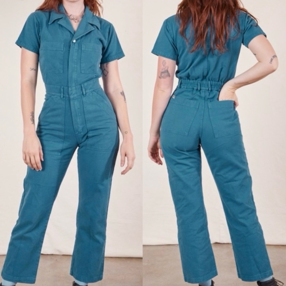 Big Bud Press Short Sleeve Jumpsuit Marine Blue Teal Medium